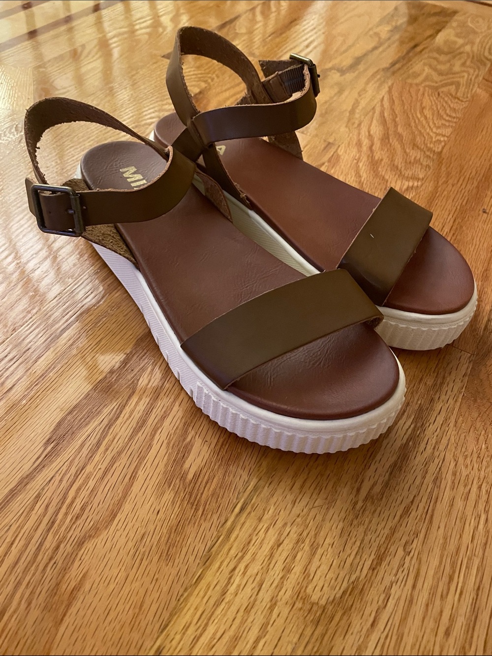 MIA Brown Leather Platform Ankle-Strap Sandals